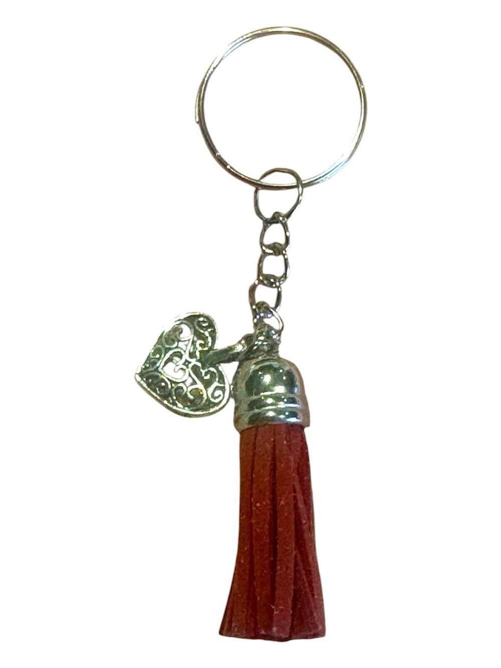 3 FOR $20 Handcrafted Red Tassel Keychain with Silver Heart Charm